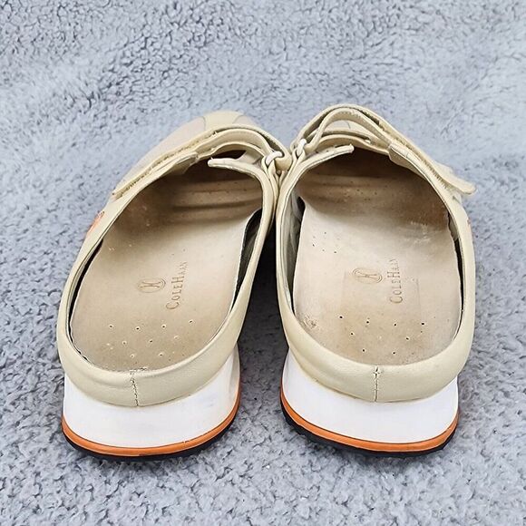 Vintage Cole Haan Womens Shoes Sz 9.5 B Tan Leather Slip On Mule Clogs Comfort - Picture 4 of 10